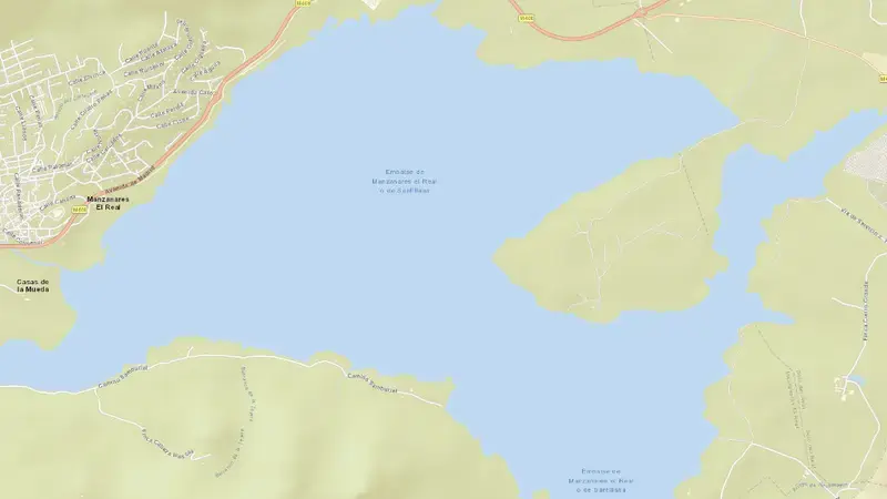 Road map of Santillana reservoir, Community of Madrid, Spain