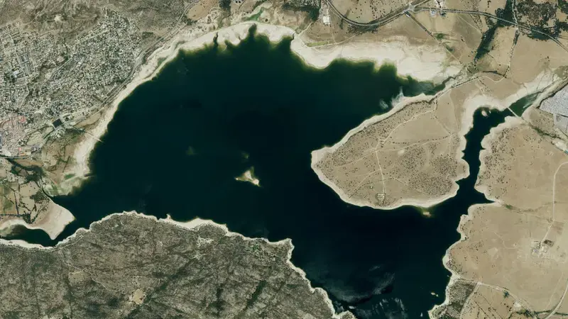 Satellite view of Santillana reservoir, Community of Madrid, Spain