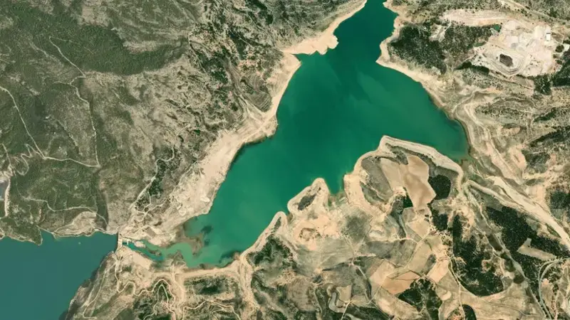 Satellite view of Santolea reservoir, Teruel, Aragon, Spain