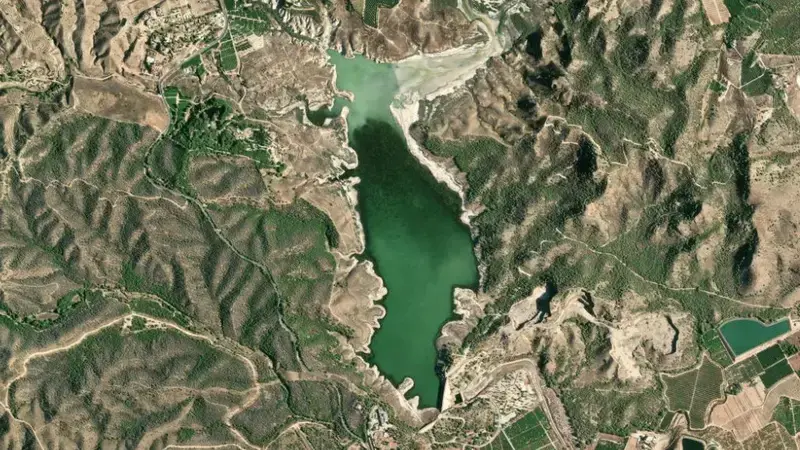 Satellite view of Santomera reservoir, Region of Murcia, Spain