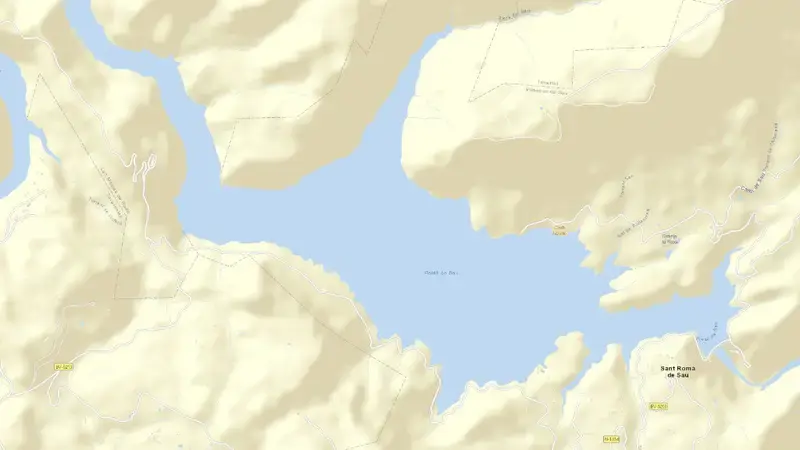Road map of Sau reservoir, Barcelona, Catalonia, Spain