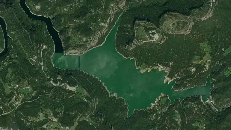 Satellite view of Sau reservoir, Barcelona, Catalonia, Spain