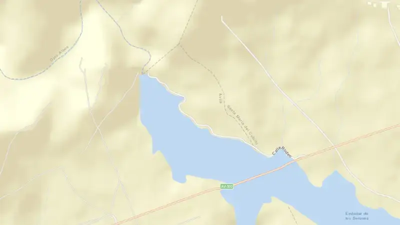 Road map of Serones reservoir, Ávila, Castile and León, Spain