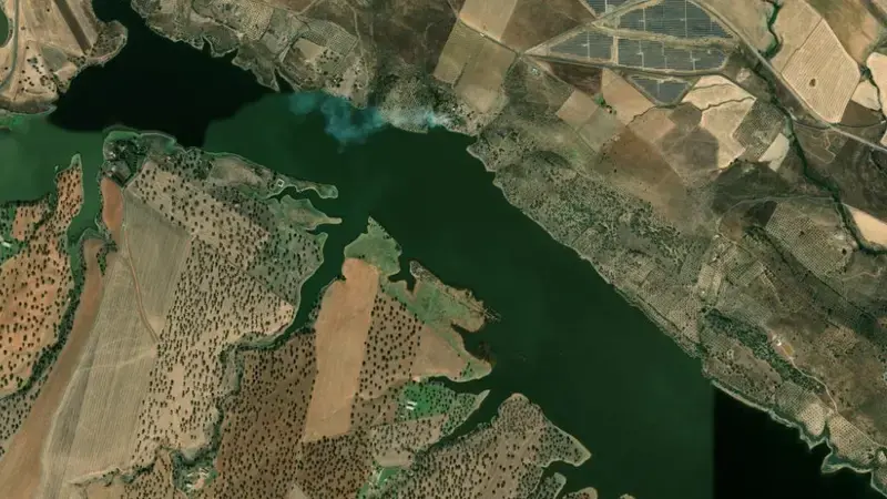 Satellite view of Sierra Boyera reservoir, Córdoba, Andalusia, Spain