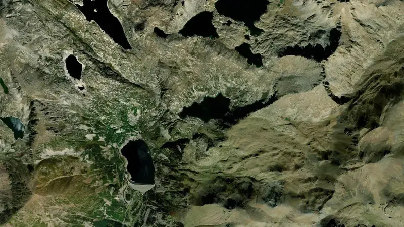 Satellite view of Sistema Capdella reservoir, Lleida, Catalonia, Spain