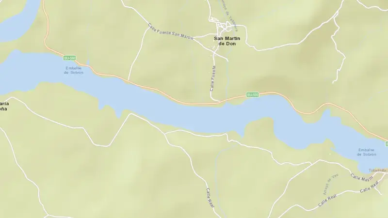 Road map of Sobrón reservoir, Burgos, Castile and León, Spain