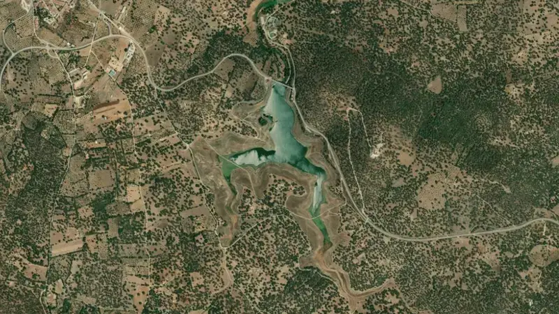Satellite view of Tentudía reservoir, Badajoz, Extremadura, Spain