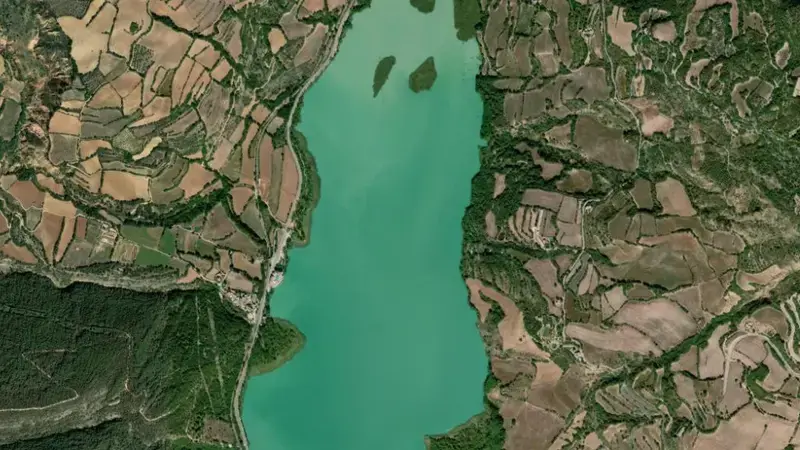 Satellite view of Terradets reservoir, Pallars Jussà, Catalonia, Spain