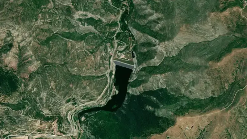 Satellite view of Terroba reservoir, Rioja, Spain