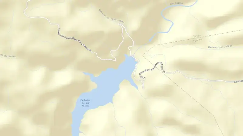 Road map of Las Torcas reservoir, Zaragoza, Aragon, Spain