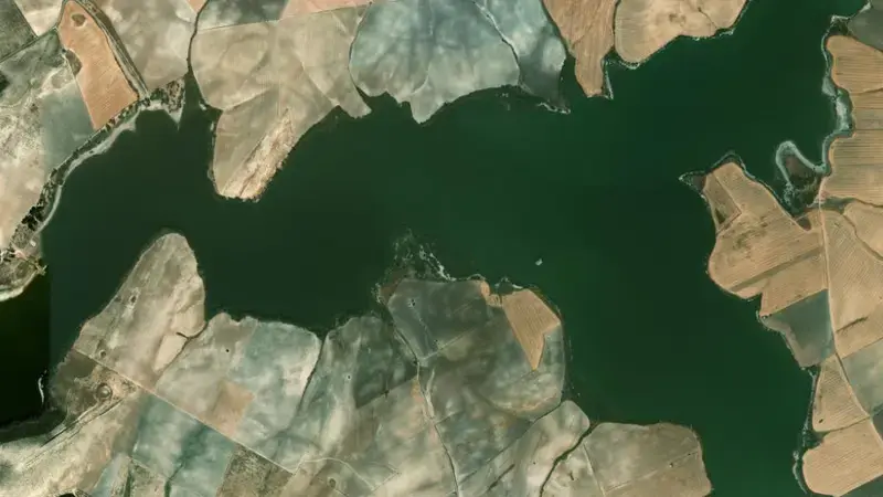 Satellite view of Torre del Águila reservoir, Sevilla, Andalusia, Spain