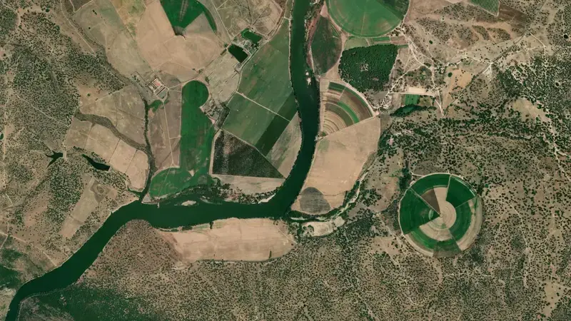 Satellite view of Torrejón (Tajo - Tiétar) reservoir, Cáceres, Extremadura, Spain