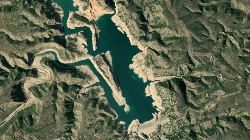 Satellite view of Tous - la Ribera reservoir, Valencia, Valencian Community, Spain
