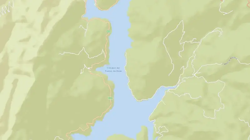 Road map of Tranco de Beas reservoir, Jaén, Andalusia, Spain