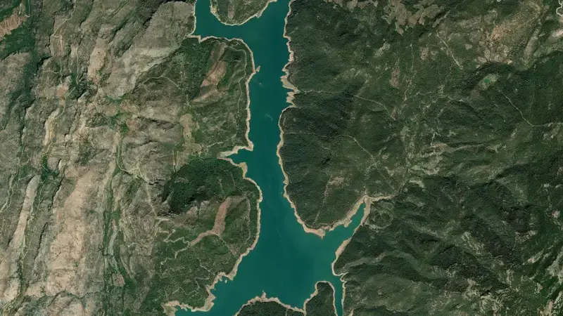 Satellite view of Tranco de Beas reservoir, Jaén, Andalusia, Spain