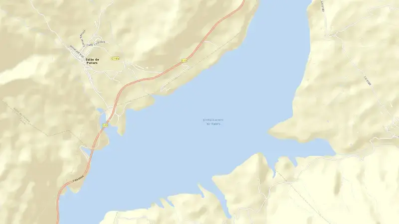Road map of Tremp o Talarn reservoir, Lleida, Catalonia, Spain