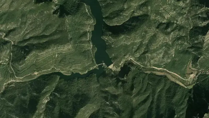 Satellite view of Ulldecona reservoir, Castelló / Castellón, Valencian Community, Spain