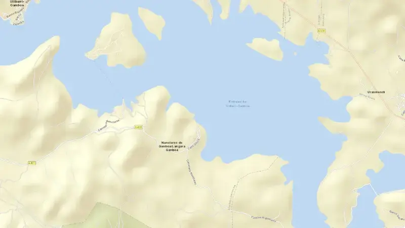 Road map of Ullívarri reservoir, Álava, Autonomous Community of the Basque Country, Spain