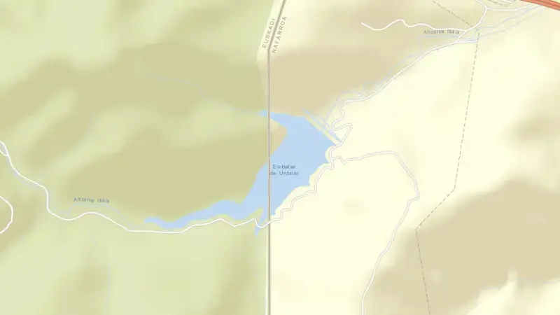 Road map of Urdalur reservoir, Sakana, Navarre, Spain