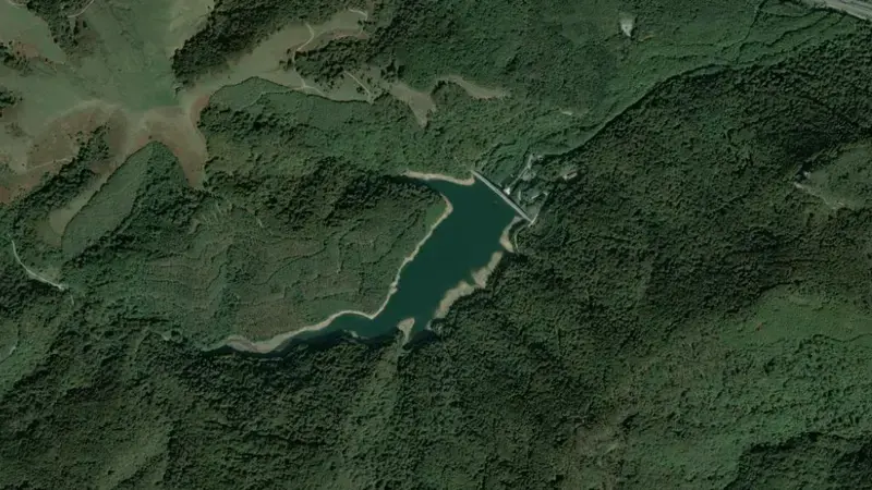 Satellite view of Urdalur reservoir, Sakana, Navarre, Spain