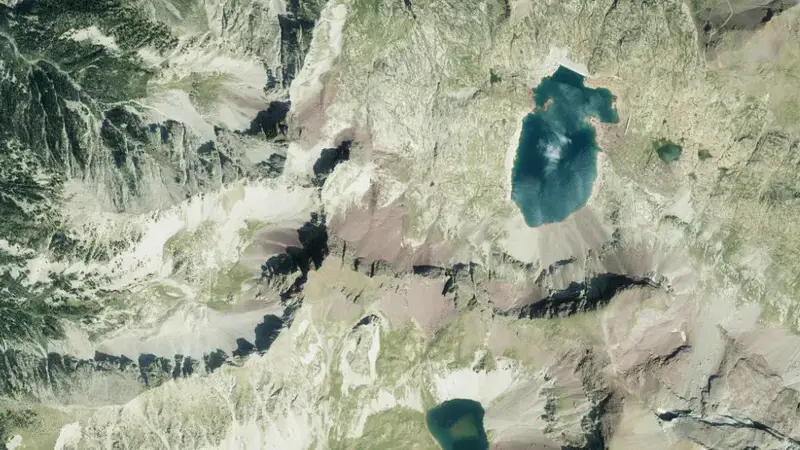 Satellite view of Urdiceto reservoir, Huesca, Aragon, Spain