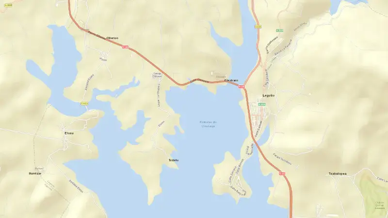 Road map of Urrunaga reservoir, Álava, Autonomous Community of the Basque Country, Spain