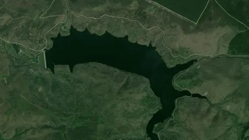 Satellite view of Uzquiza reservoir, Burgos, Castile and León, Spain
