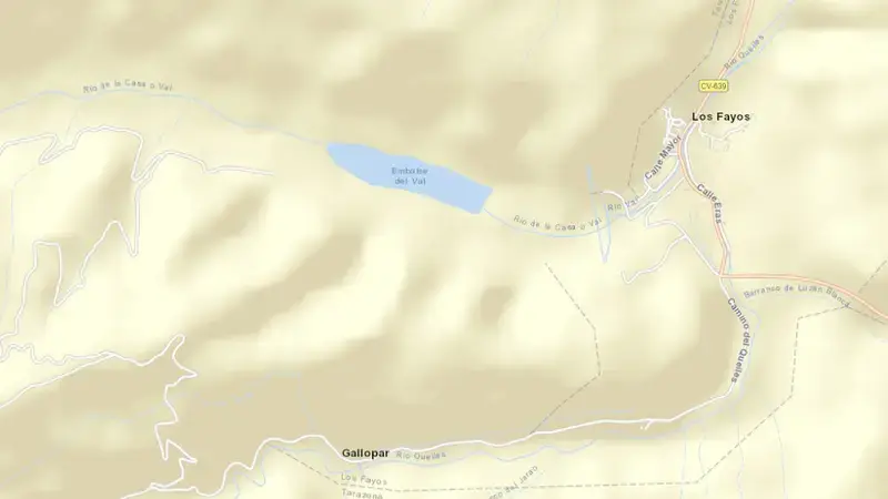 Road map of El Val reservoir, Zaragoza, Aragon, Spain