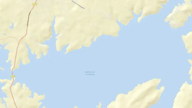 Road map of Valdecañas reservoir, Cáceres, Extremadura, Spain