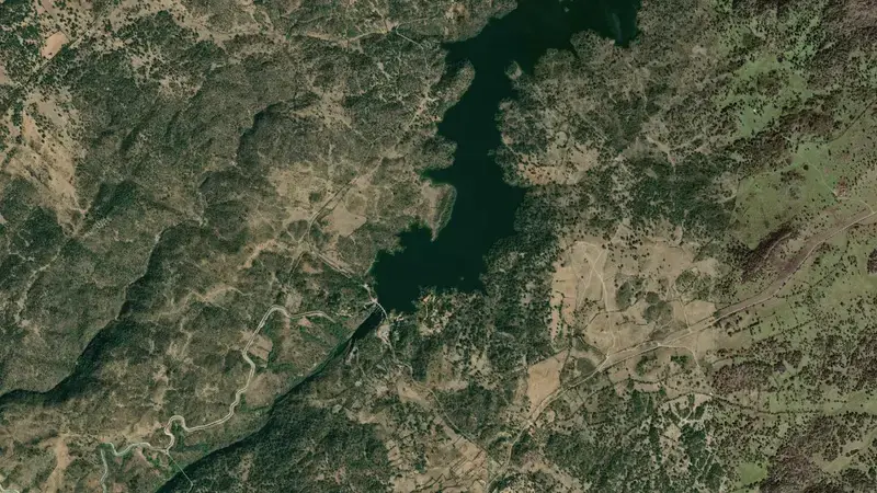 Satellite view of Valdeobispo reservoir, Cáceres, Extremadura, Spain