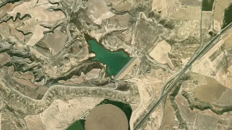 Satellite view of Valdepatao reservoir, Huesca, Aragon, Spain