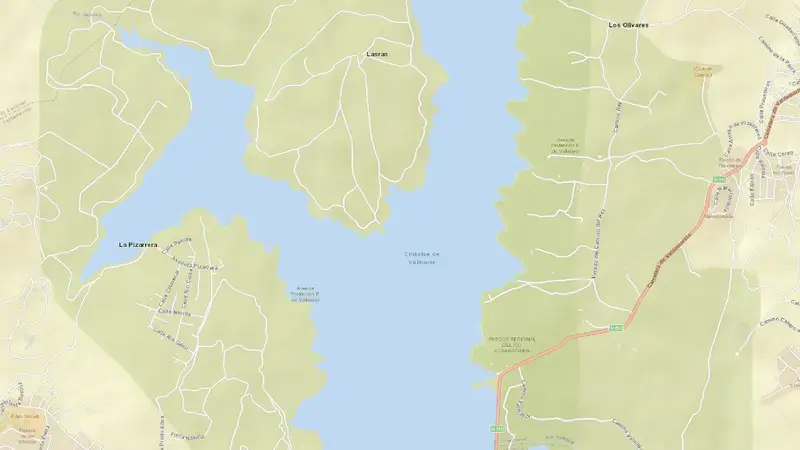 Road map of Valmayor reservoir, Community of Madrid, Spain