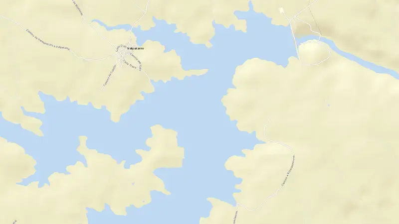 Road map of Valparaiso reservoir, Zamora, Castile and León, Spain