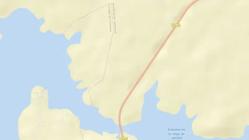 Road map of Vega del Jabalón reservoir, Guadiana, Spain