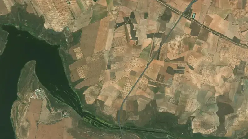 Satellite view of Vega del Jabalón reservoir, Guadiana, Spain