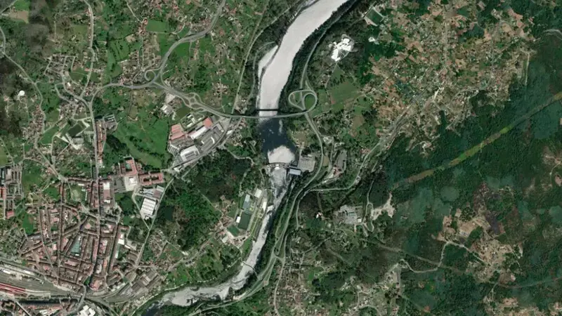 Satellite view of Velle reservoir, Ourense, Galicia, Spain