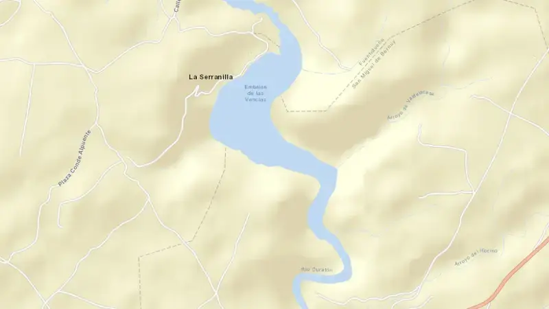 Road map of Las Vencias reservoir, Segovia, Castile and León, Spain