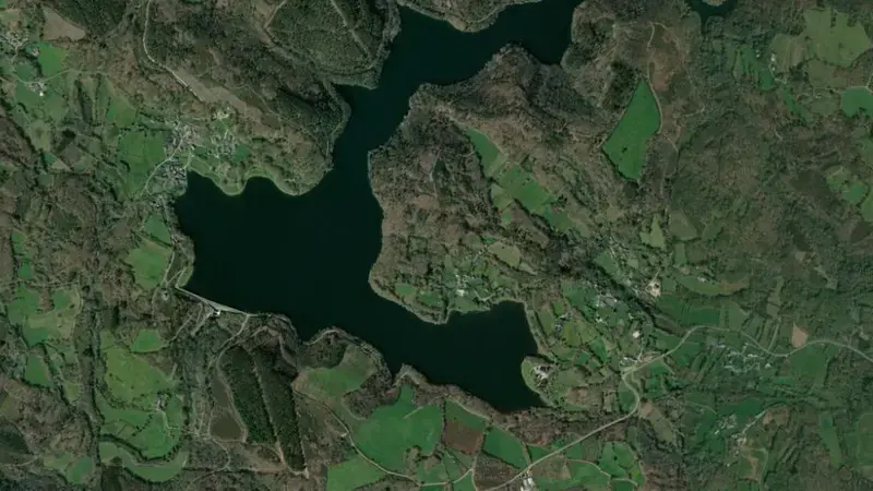 Satellite view of Vilasouto reservoir, Lugo, Galicia, Spain