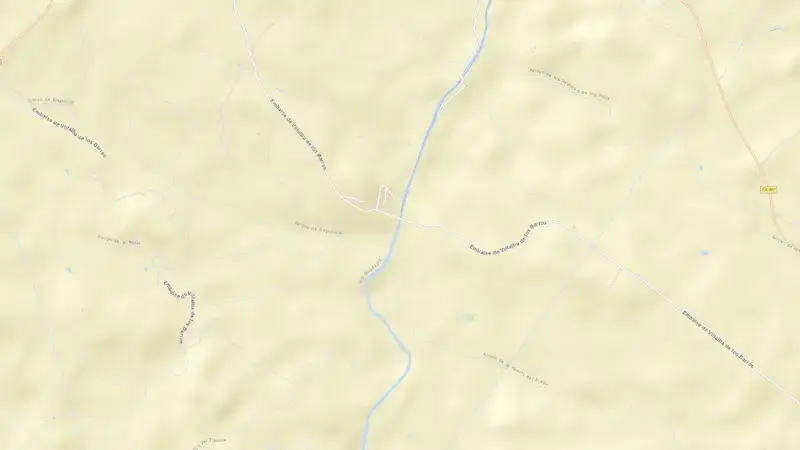 Road map of Villalba de los Barros reservoir, Badajoz, Extremadura, Spain
