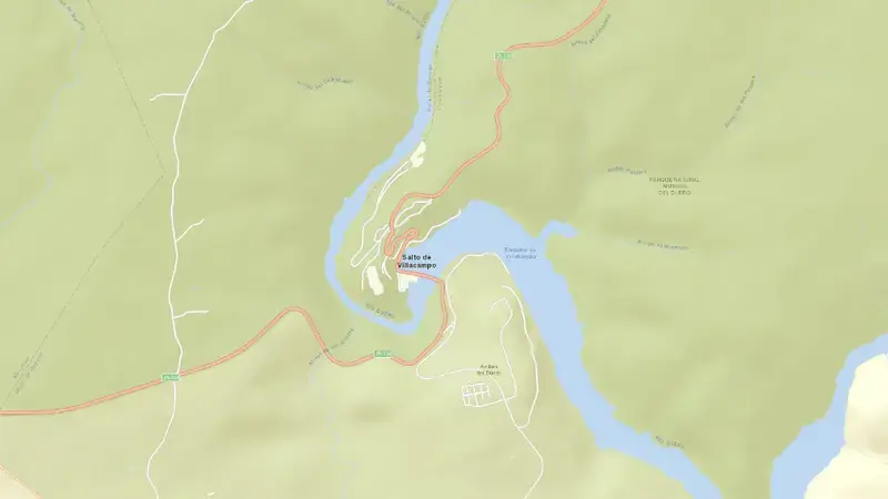 Road map of Villalcampo reservoir, Zamora, Castile and León, Spain