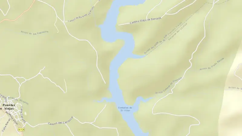 Road map of El Villar reservoir, Community of Madrid, Spain