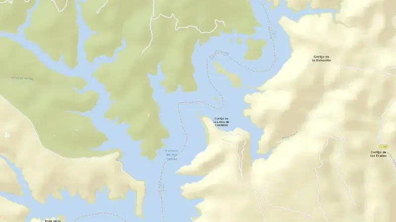 Road map of Yeguas reservoir, Jaén, Andalusia, Spain