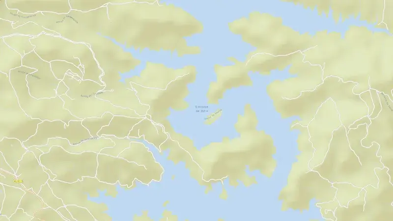 Road map of Zufre reservoir, Huelva, Andalusia, Spain