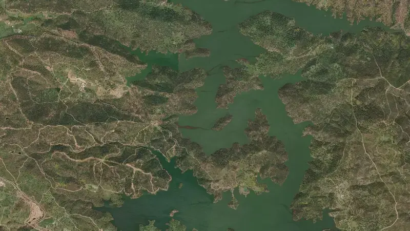 Satellite view of Zufre reservoir, Huelva, Andalusia, Spain
