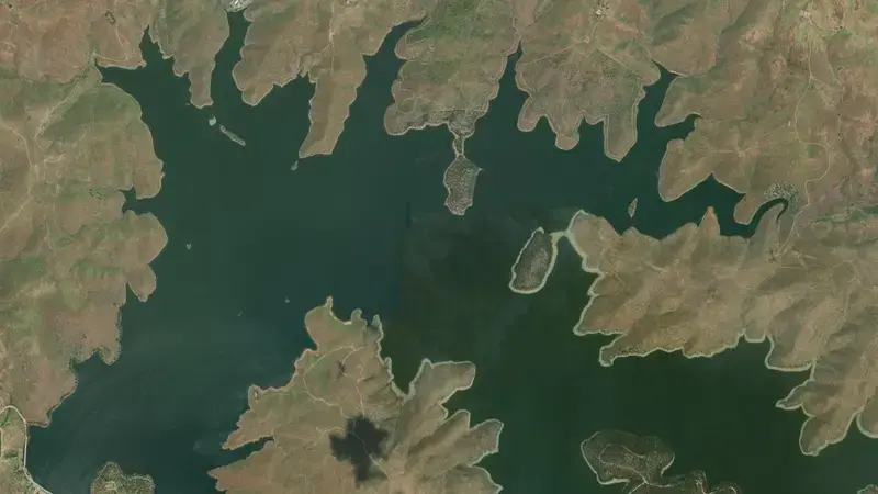 Satellite view of Zújar reservoir, Badajoz, Extremadura, Spain