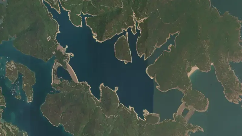 Satellite view of High Island Reservoir reservoir, New Territories, Hong Kong