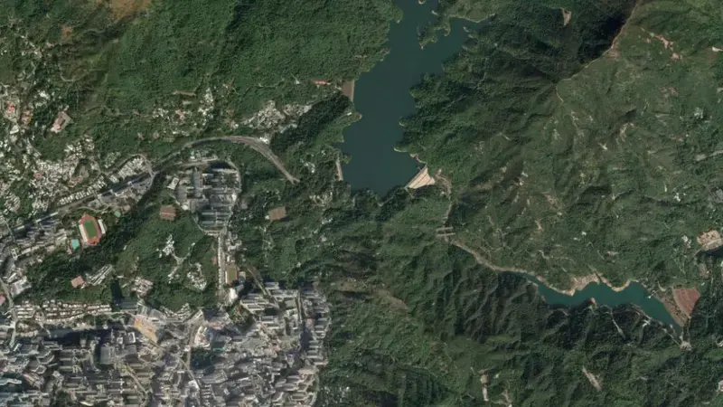 Satellite view of Lower Shing Mun Reservoir reservoir, New Territories, Hong Kong