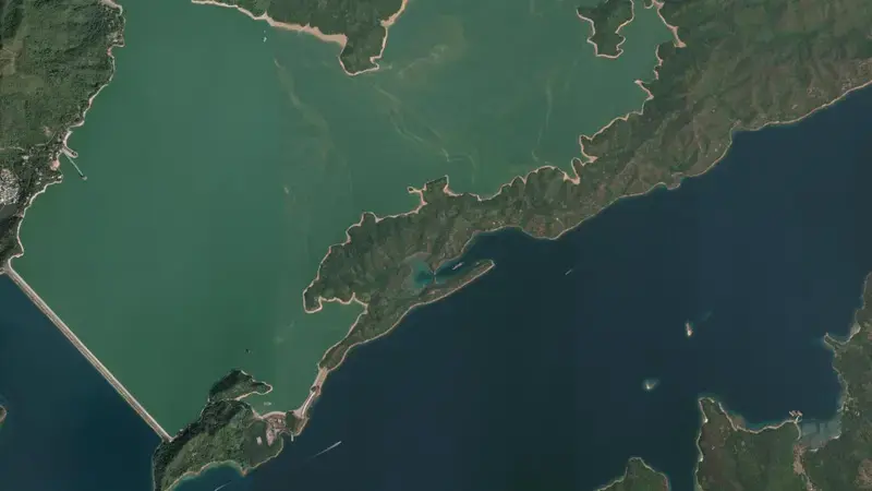 Satellite view of Plover Cove Reservoir reservoir, New Territories, Hong Kong