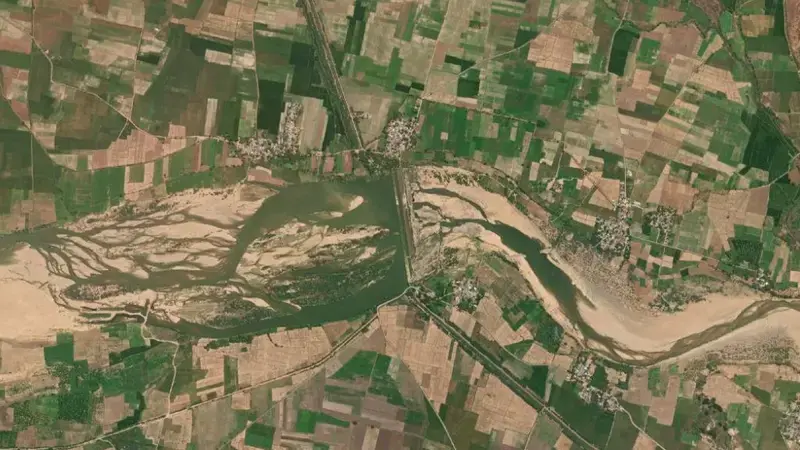 Satellite view of Adinimmayapalli Anicut reservoir, Andhra Pradesh, India