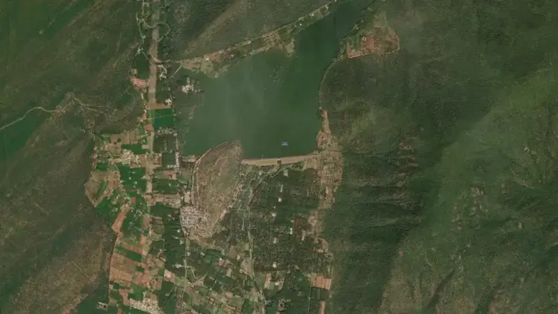 Satellite view of Anaimadavu reservoir, Tamil Nadu, India
